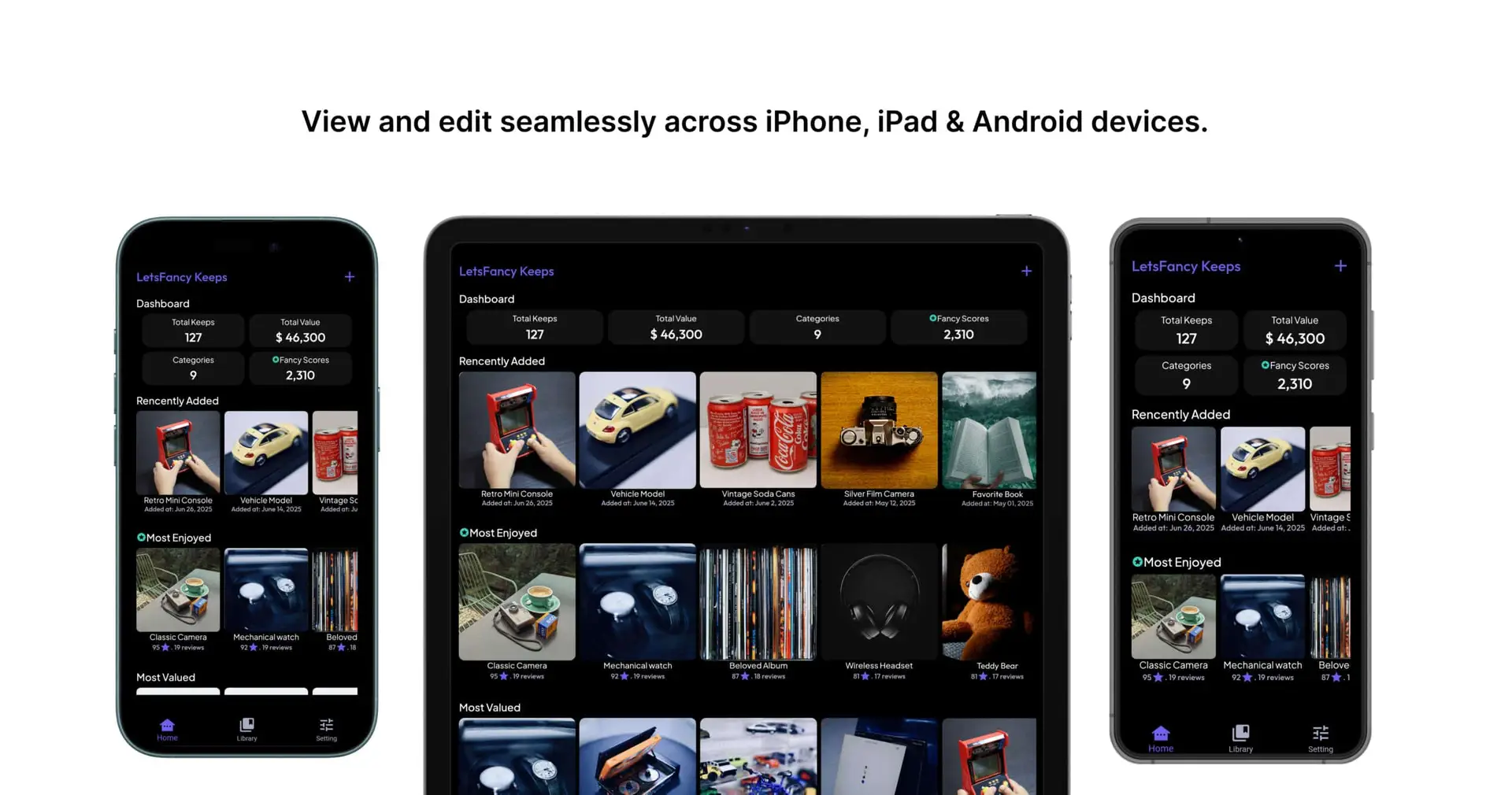 Cross-device view of LetsFancy Keeps helping users organize favorite items with cloud sync
